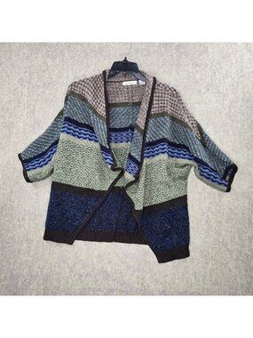 Liz Claiborne Women Patterned Striped Cardigan Multicolor Green/Brown Size S
